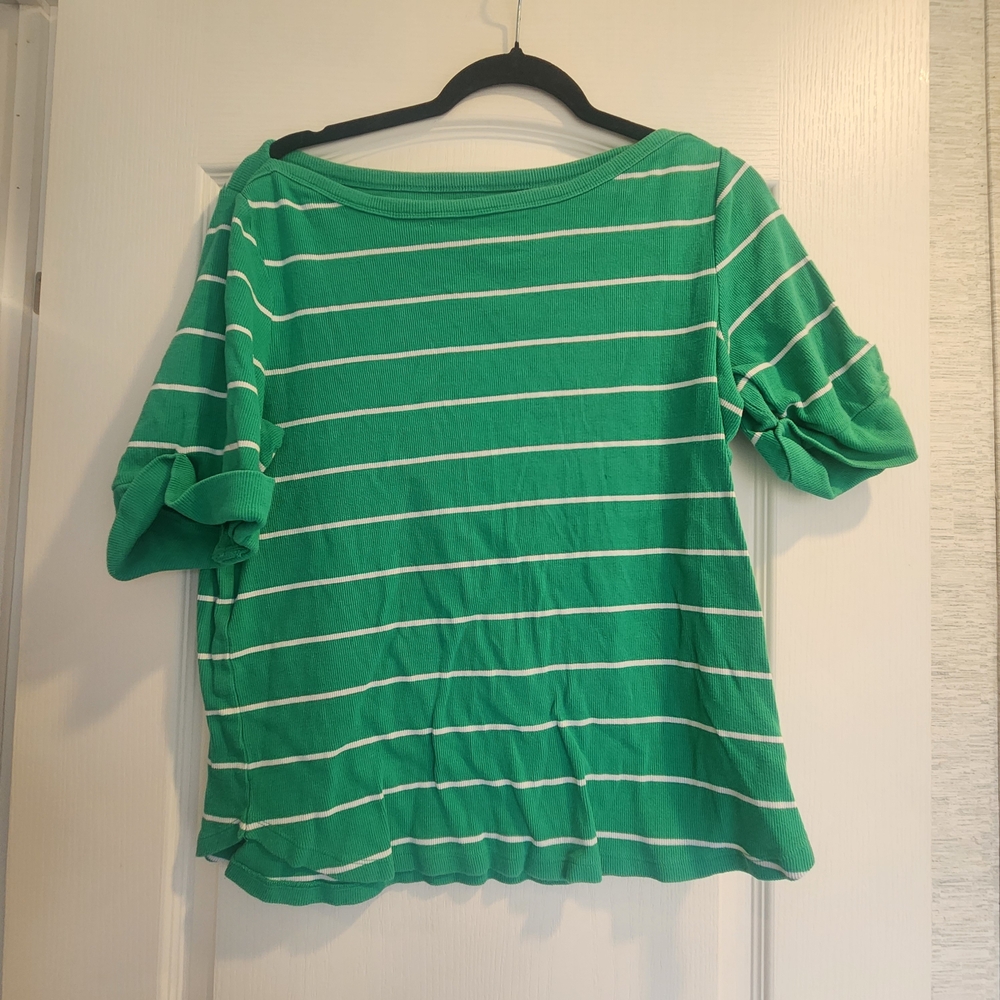 Talbots Green and White Striped Blouse Size 1XL Euc